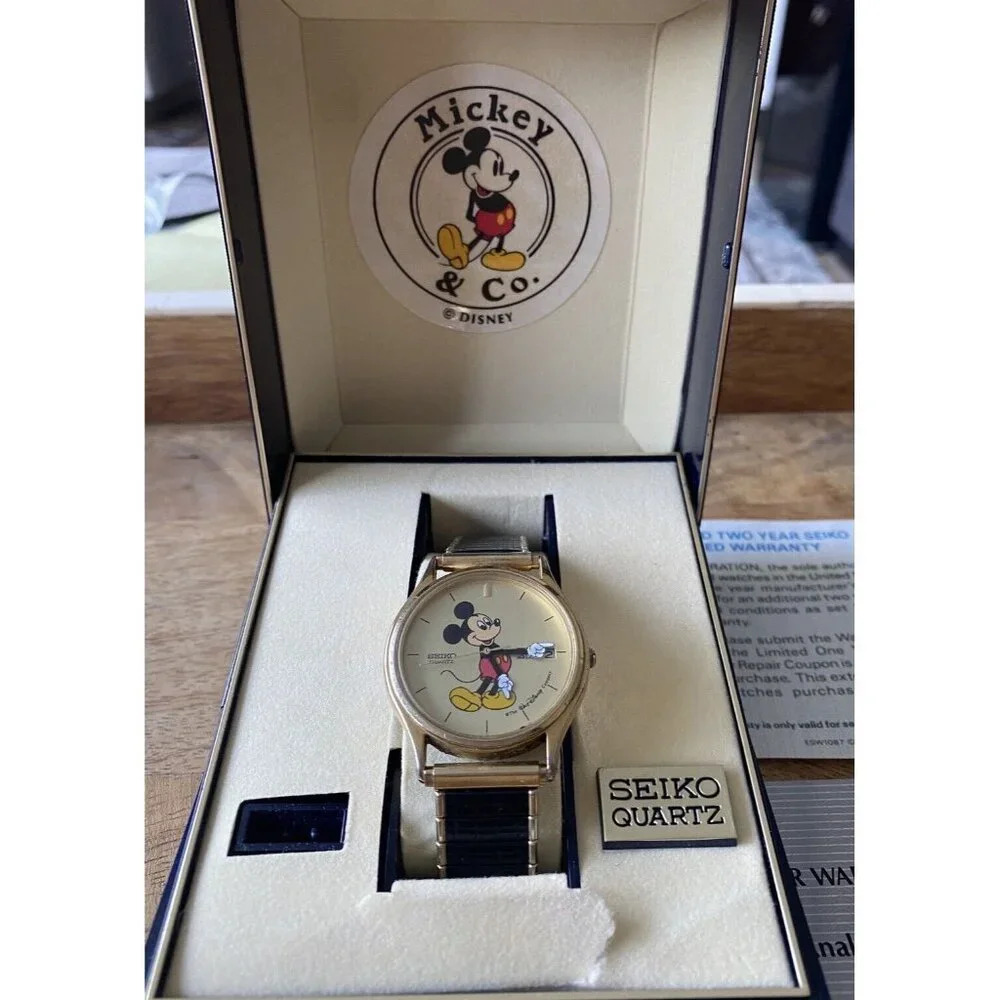 Vintage Seiko Men’s Mickey Mouse Watch In Box Excellent Condition New Battery